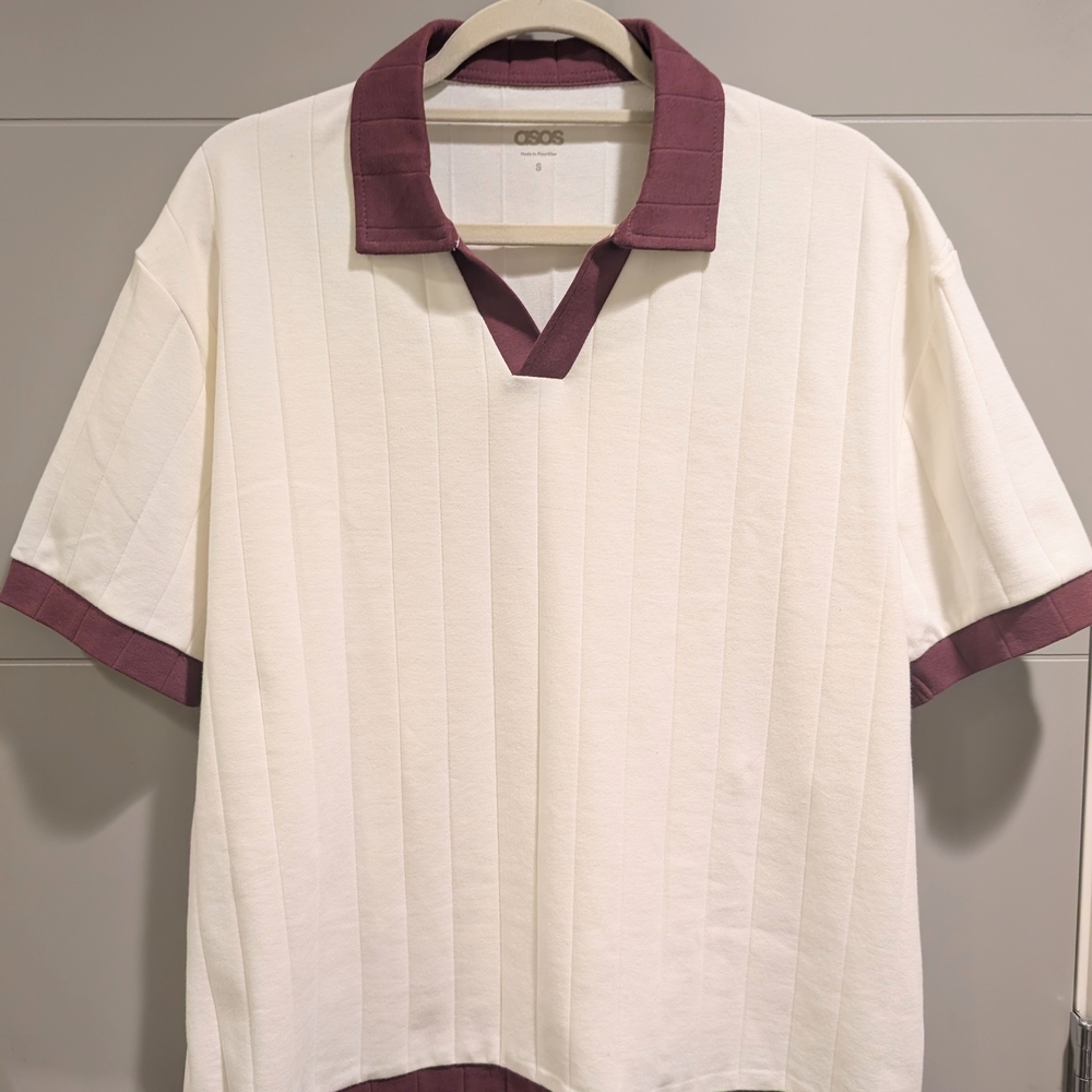 ASOS Men's Cream and Purple Polo Shirt
